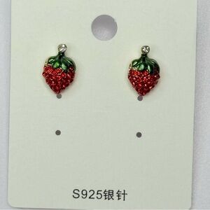 Strawberry Shaped Earrings with Red and Green Accents
